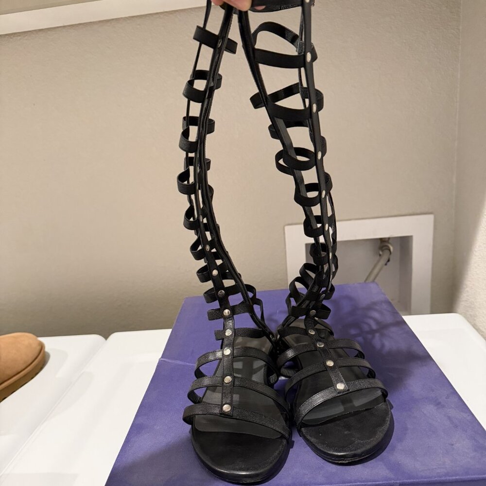Stuart Weitzman Gladiator Black Nappa Sandals 7.5